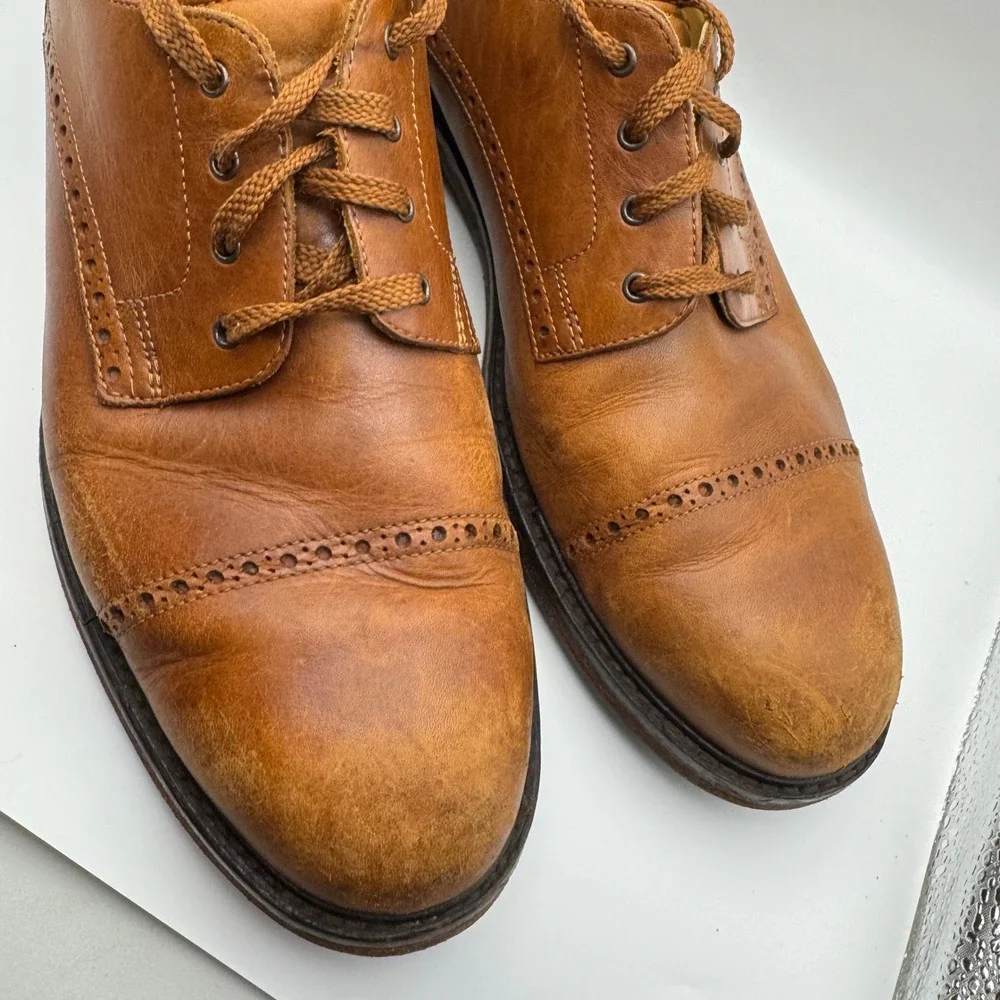 Polo Ralph Lauren Mens Tan Leather Cap Toe Brogue Oxford Shoes AAM18481 Size 10D